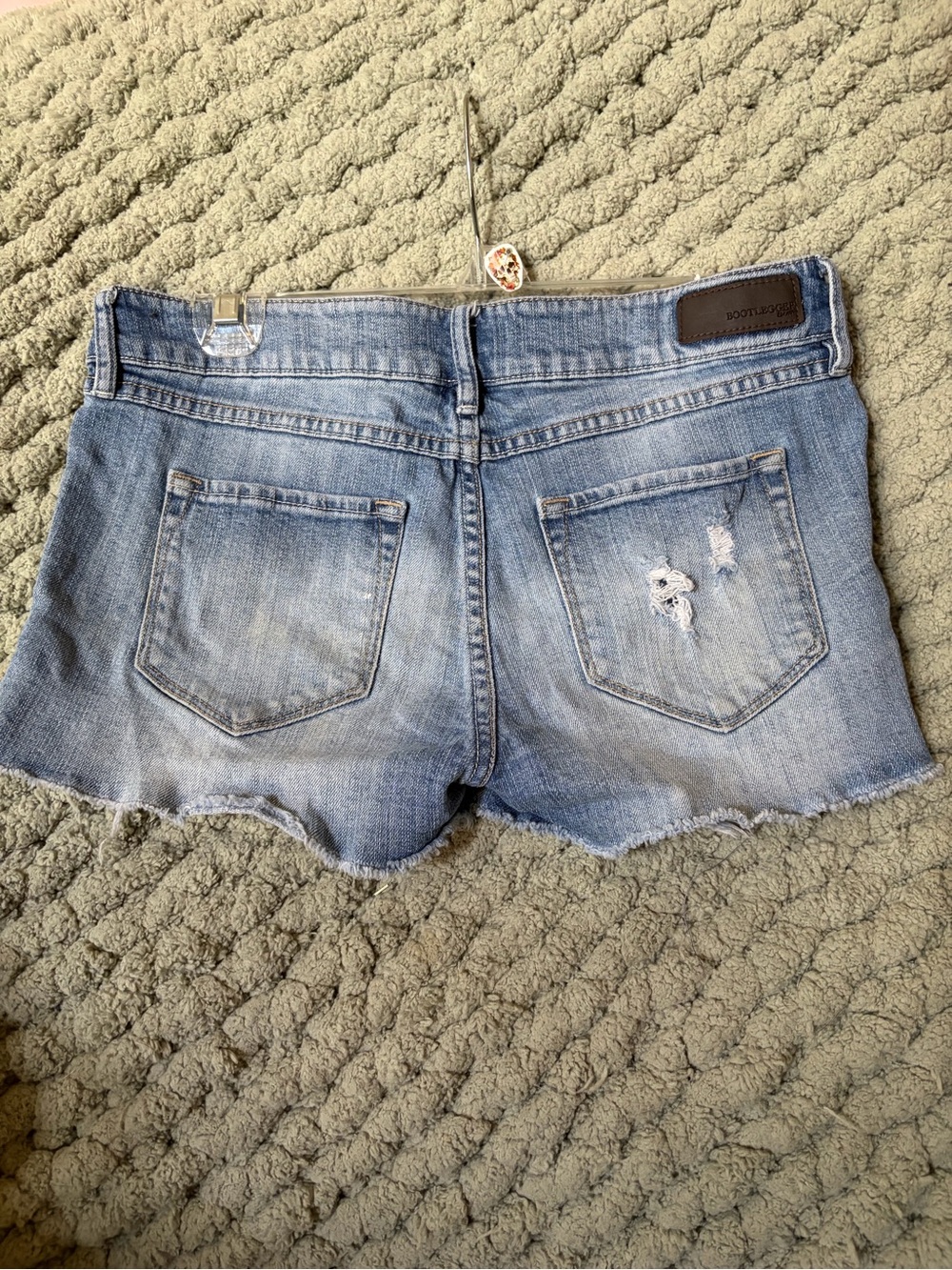 Bootlegger Light Blue Distressed Denim Crochet-Accent Shorts - Picture 2 of 3